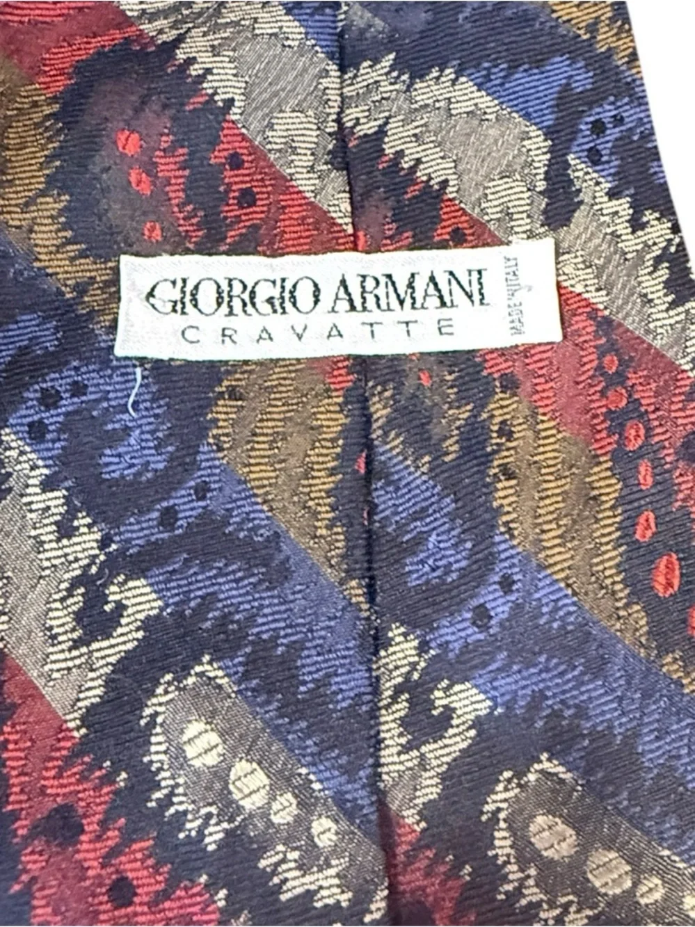 Giorgio Armani Cravatte Silk Jacquard Tie Abstract Paisley Navy Burgundy Italy